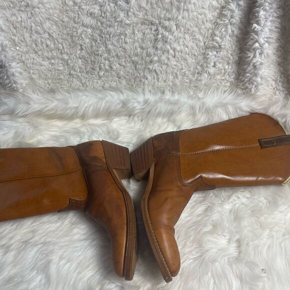 Vintage Dingo leather tan western cowboy Boots stitch accents SZ 10.5D